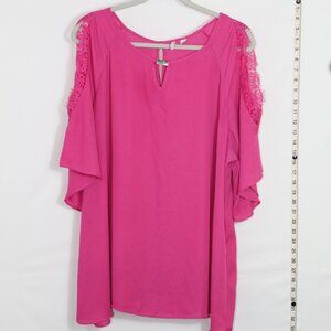 Cato bright pink v-neck lace cold-shoulder flare sleeve blouse 22/24